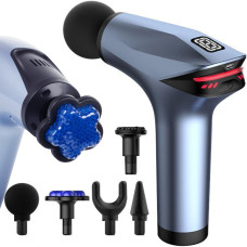 Перкуссионный массажный пистолет для ног спины тела 5 насадок голубой